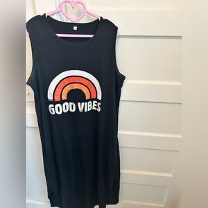 Black Sleeveless Dress with Rainbow Graphic Good Vibes PTP 22 stretch 70% Cotton